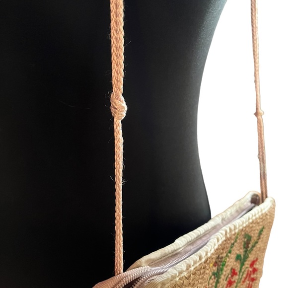 Vintage 70s double sided art straw handbag hand painted floral pastel - Picture 13 of 16